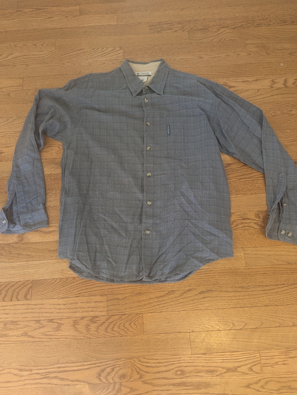 Columbia Button Down Shirt Blue Grey Plaid Long Sleeve 100% Cotton Men's XL